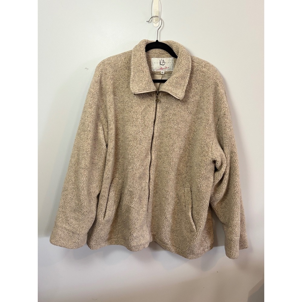 Kristen Blake Apres Fleece Jacket Full Zip Collared Oversized Cozy‎ Neutral XL